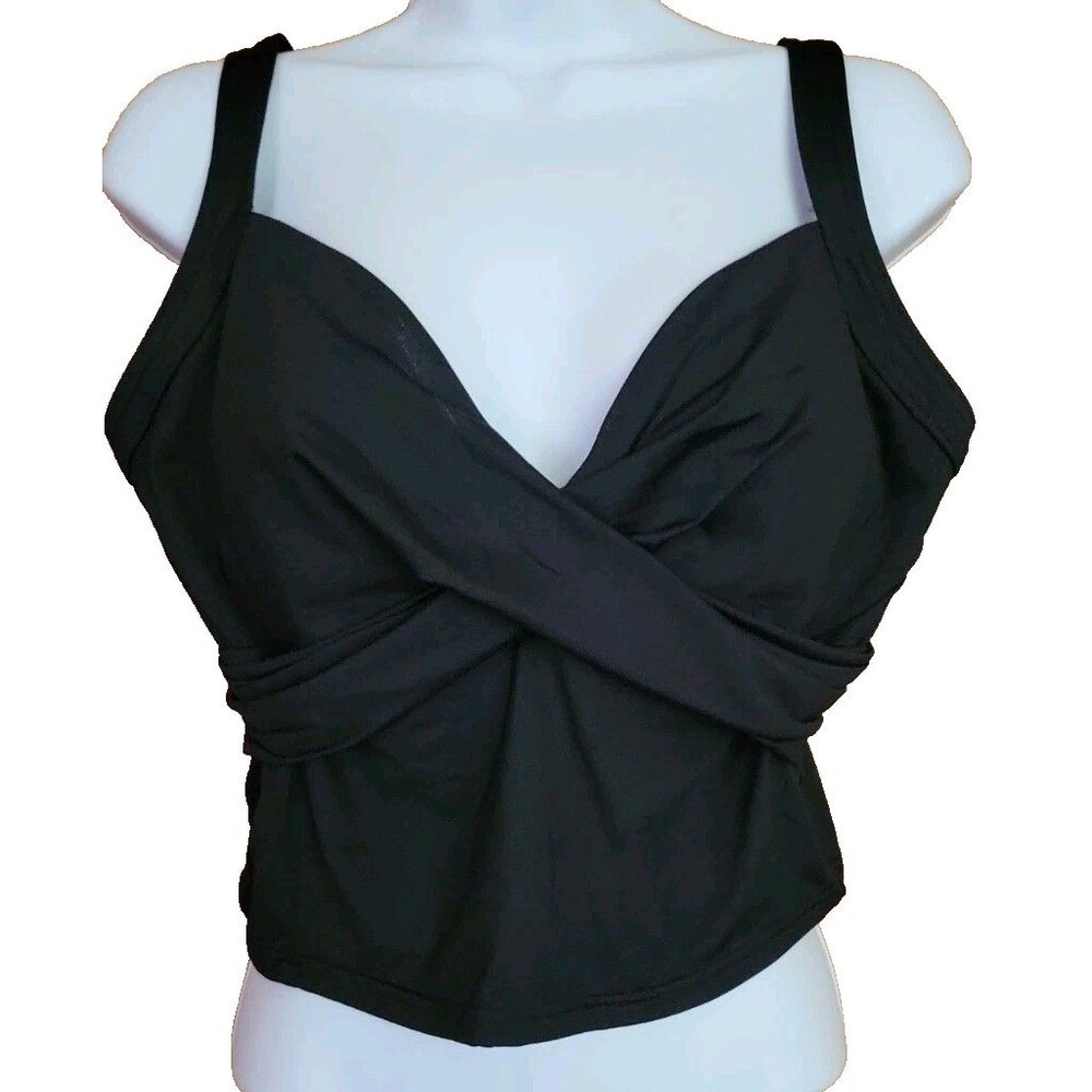 Swim Top Black 12 D V-Neck Wrap Front Midkini MED Lands End Solid S510